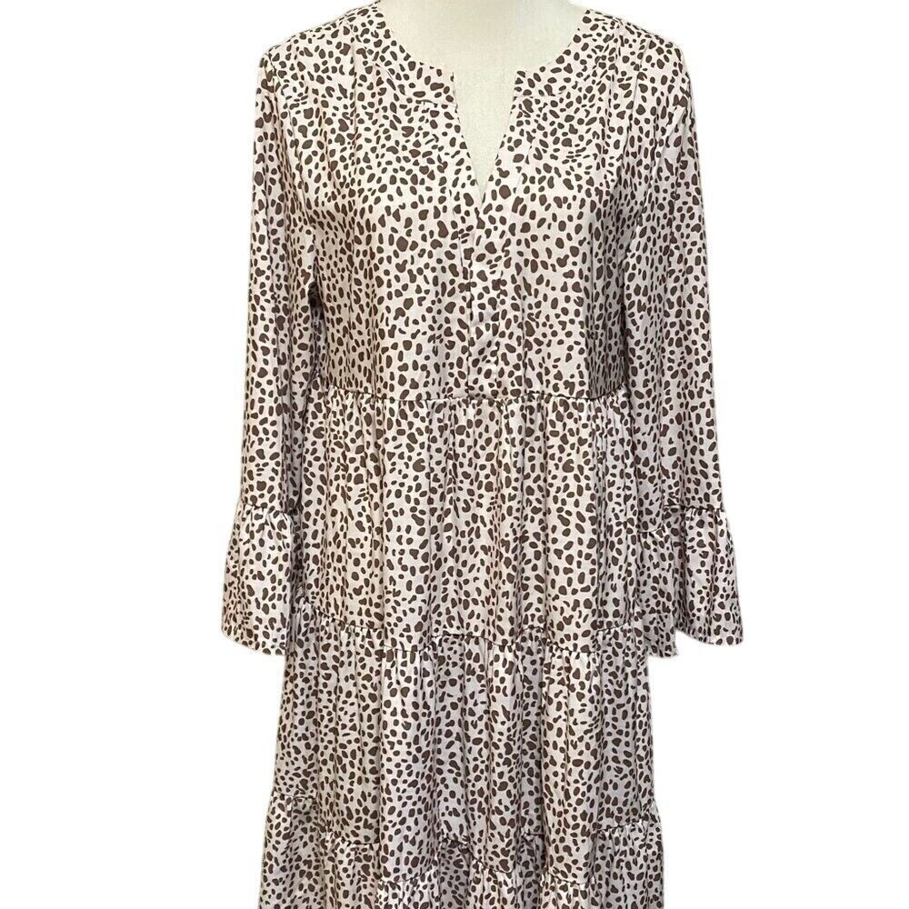 NWT‎ Etosell Medium Women Leopard Long Bell Sleeve Tiered Dress Mob Wife